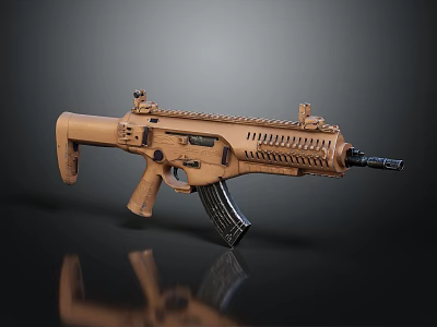 Modern Tactical Rifle with Tan Finish Rail System and Grip Design Features 3d model