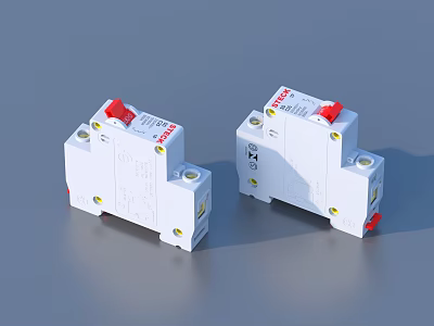 ABB White Circuit Breakers With Red Switches And Technical Labels 3d model