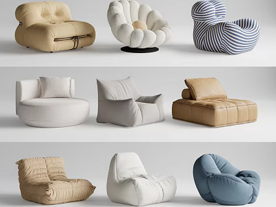 Bean Bag Chairs In Various Styles With Different Colors And Comfortable Designs 3d model