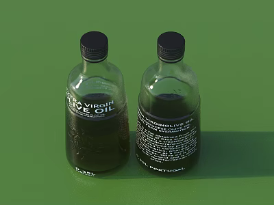 Clear Transparent Medical Device Bottles with Detailed Labels on Green Surface 3d model