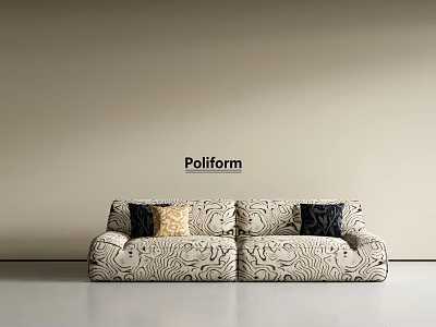 Poliform Two Seater Sofa With Patterned Upholstery And Decorative Cushions In Modern Living Room 3d model