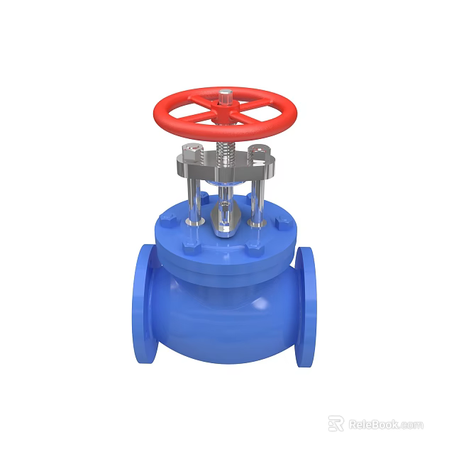 Blue Industrial Valve With Red Handwheel And Flange Connection Structure 3d model 