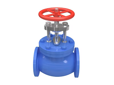 Blue Industrial Valve With Red Handwheel And Flange Connection Structure 3d model