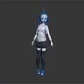3D Character Girl Creature With Blue Hair White T-Shirt Brown Shorts Black Stockings Blue Shoes