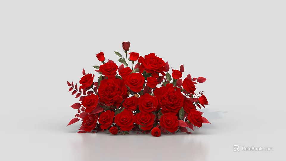 Red Rose Flower Bouquet With Vibrant Petals And Green Leaves Arrangement 3d model 