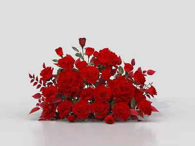 Red Rose Flower Bouquet With Vibrant Petals And Green Leaves Arrangement 3d model