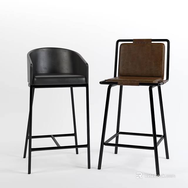 Black And Brown Leather Bar Stools With And Without Armrests Black Metal Frames 3d model
