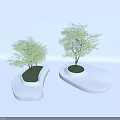 Modern Tree Planter Design With Irregular White Base Green Grass And Small Trees 3d model