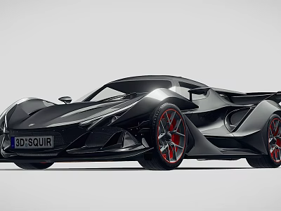 Black Super Sports Car With Sleek Aerodynamic Design And Red Accent Wheels 3d model