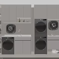 Modern Bathroom Cabinet Rack Interior With Washing Machine Dryer Sink And Storage Shelves