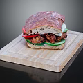 Crunchy Chicken Sandwich With Rustic Bread Tomato Slices Cucumber And Lettuce On Wooden Board