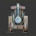 Vintage Steam Train Model With Red And Blue Metal Wheels And Retro Design