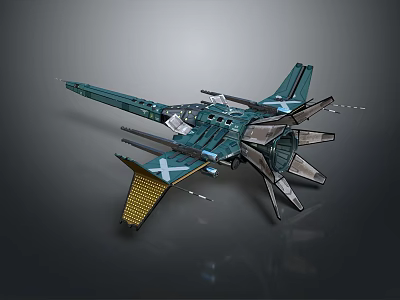 Futuristic Green Sci Fi Spaceship Model With Multiple Thrusters And Complex Structure 3d model