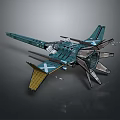 Futuristic Green Sci Fi Spaceship Model With Multiple Thrusters And Complex Structure 3d model