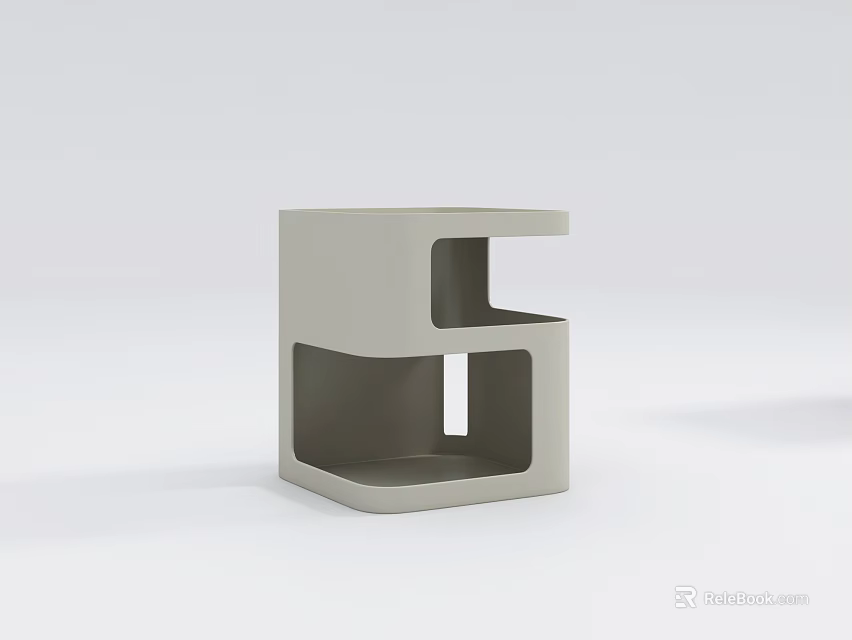 Modern Light Gray Bedside Table With Geometric Cutout Design And Storage Compartments 3d model 