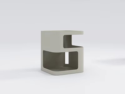 Modern Light Gray Bedside Table With Geometric Cutout Design And Storage Compartments 3d model