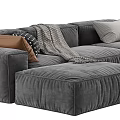 Gray Velvet Sectional Sofa With Decorative Pillows Throw Blanket And Ottoman 3d model
