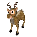 Cute Animated Game Character With Curved Antlers Big Eyes Brown Fur And Smiling Expression