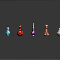 Colorful Decorative Glass Bottles With Various Shapes And Vibrant Hues On Reflective Surface