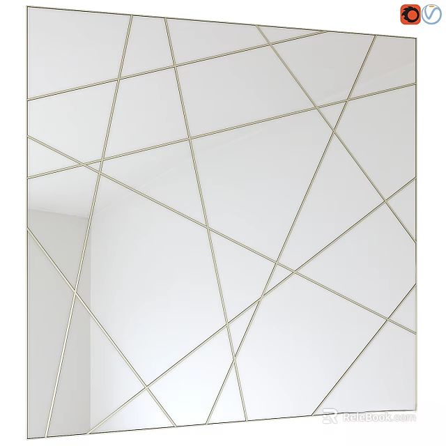 Modern Wall Mirror With Geometric Gold Metal Lines And Decorative Pattern Design Style 3d model 