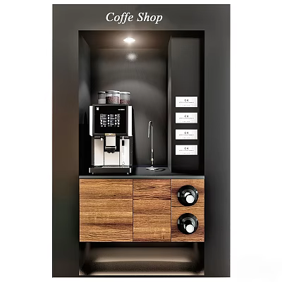 Modern Built in Coffee Machine with Wooden Cabinets and Faucet in Kitchen Interior 3d model