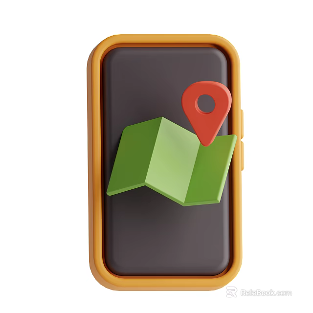 Smart Machine Mobile Phone With Green Map And Red Location Pin On Screen 3d model 