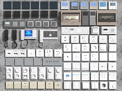 Various Types Of Modern Electrical Switch Panels With Different Designs And Colors 3d model