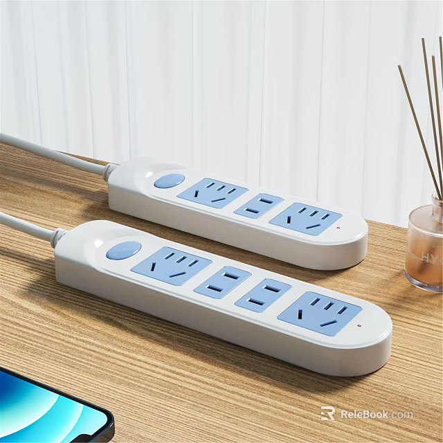 Two White Switch Panels With Blue Outlets Switch Buttons And Aromatherapy On Wooden Desk 3d model 