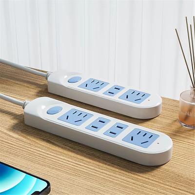 Two White Switch Panels With Blue Outlets Switch Buttons And Aromatherapy On Wooden Desk 3d model