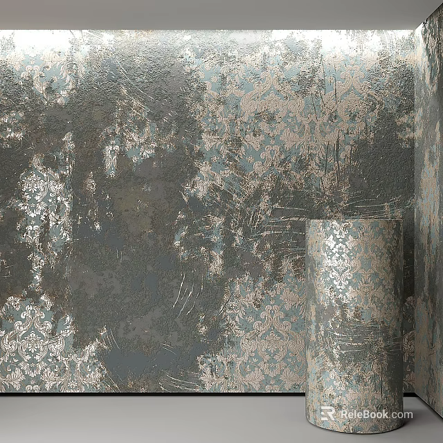 Vintage Decorative Component With Mottled Gray Blue Patterns And Worn Texture 3d model 