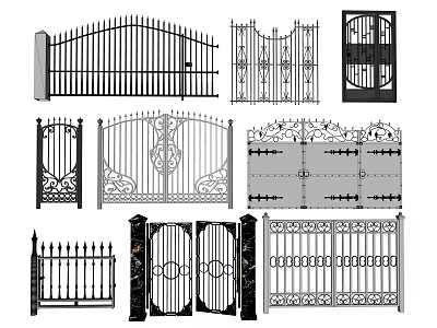 Various Styles Of Decorative Iron Gates With Ornate Patterns And Railings 3d model