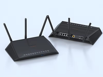 Black Wireless Routers With Multiple Antennas And Ethernet Ports For Home Networking 3d model