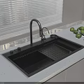 Kitchen Countertop With Black Sink Chrome Faucet And Bowl Of Limes Near Window Blinds