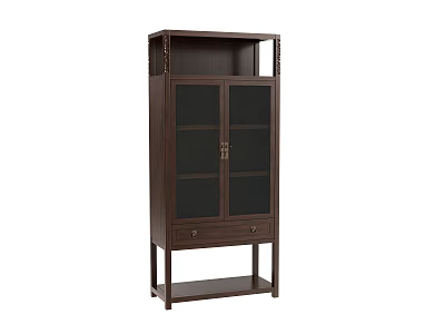 Dark Brown Solid Wood Bookcase With Glass Doors Bottom Drawers And Modern Design 3d model