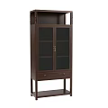 Dark Brown Solid Wood Bookcase With Glass Doors Bottom Drawers And Modern Design