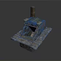 Ancient Stone Stove Structure With Square Opening And Chimney Feature 3d model