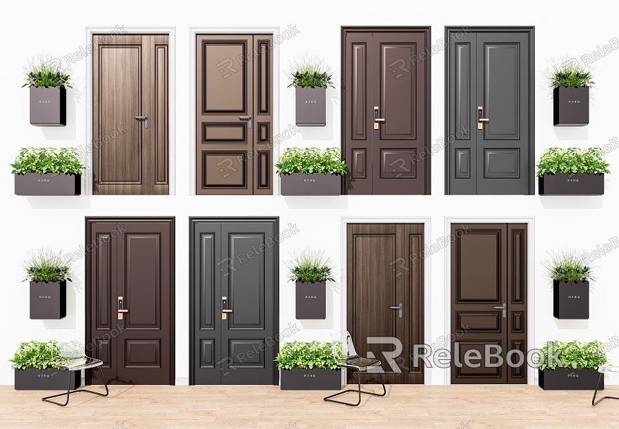 Modern anti-theft door potted solid wood anti-theft door door door door door combination model