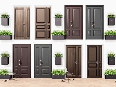 Modern anti-theft door potted solid wood anti-theft door combination model