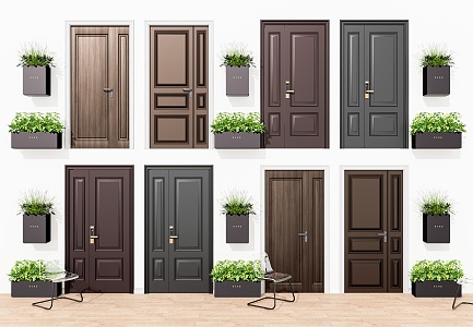 Modern anti-theft door potted solid wood anti-theft door combination 3d model