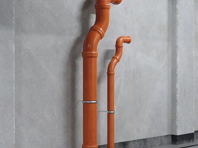 Orange Curved Pipes as Building Components with Distinct Shapes Against the Wall 3d model
