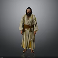 Man In Traditional Beige Robe With Brown Belt And Sandals Standing