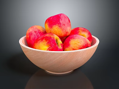 Fresh Ripe Red Yellow Apples in Wooden Bowl on Dark Background 3d model