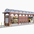 Modern Bus Stop With Glass Roof Brown Structure Benches And Information Board
