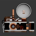 Vintage Camera With Flash Attachment And Retro Metal Body Design