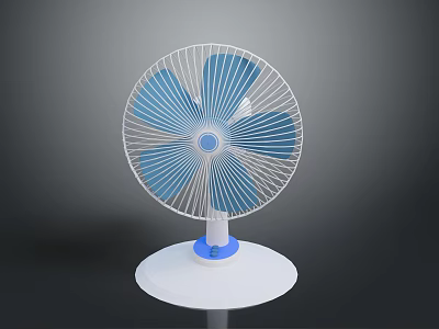 Modern Desktop Electric Fan With White Base And Blue Blades Design 3d model