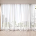 White Sheer Curtains in Modern Living Room with Natural Light City View and Green Plants