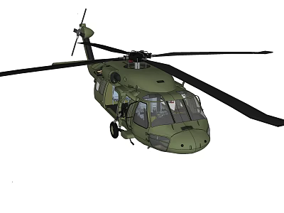 Olive Green Military Helicopter with Rotor Blades Fuselage and Cockpit Windows 3d model