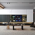 Modern Living Room Interior With Marble TV Wall Coffee Table And Area Rug