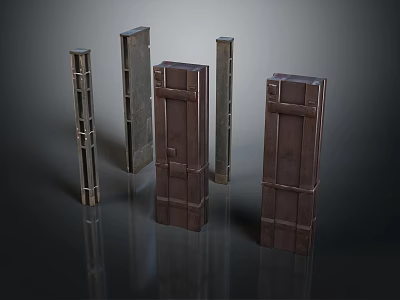 Architectural Scene Components With Textured Metal And Wooden Structural Elements 3d model