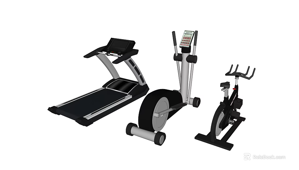 Sports Equipment For Home Gym Including Treadmill Elliptical Trainer And Exercise Bike 3d model 